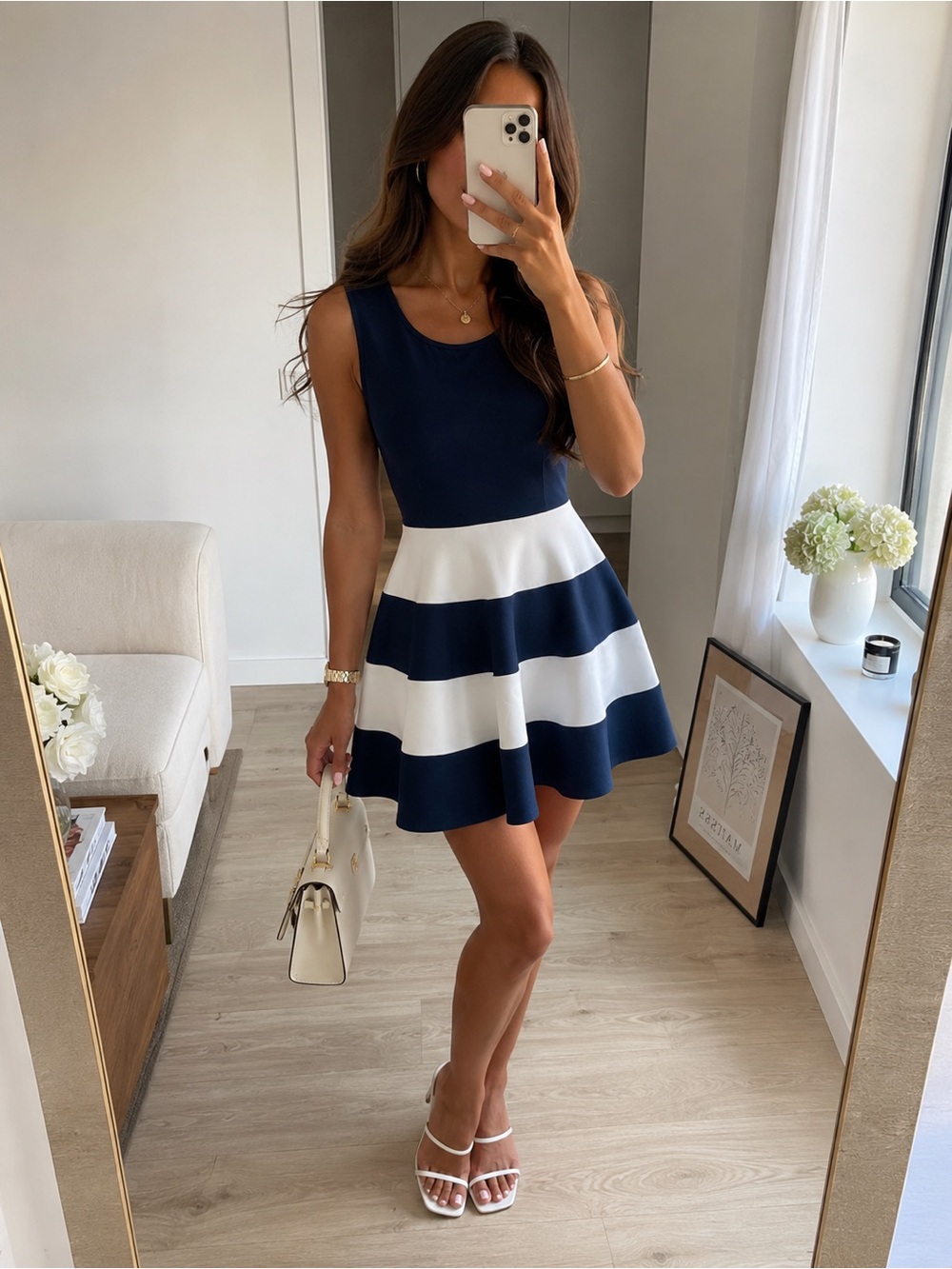 Navy & White Striped Fit-and-Flare Dress I European summer vibes I Old money sty